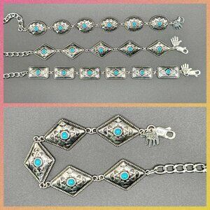 Faux Turquoise and Silver Tone Concho Chain Bracelet #1442